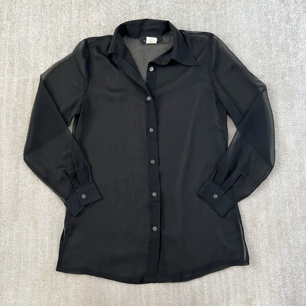 3 for $6 Elegancia Sheer Long Sleeve Summer Black Blouse Top S